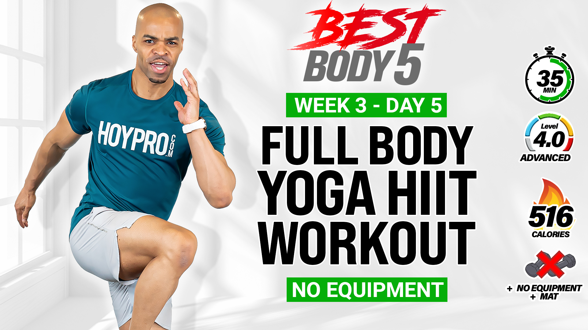 35 Minute Full Body Cardio Yoga HIIT Workout - BB5 W3: Day 5