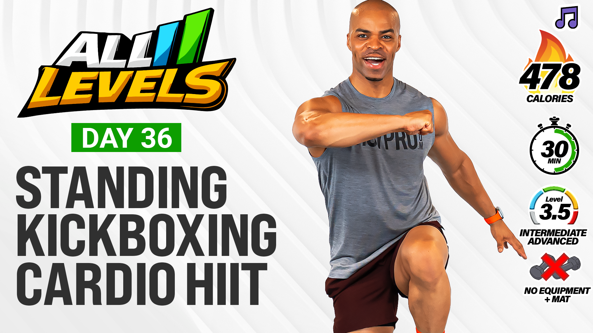 30 Minute Standing Kickboxing Cardio HIIT Workout - ALL LEVELS #036 (Music)