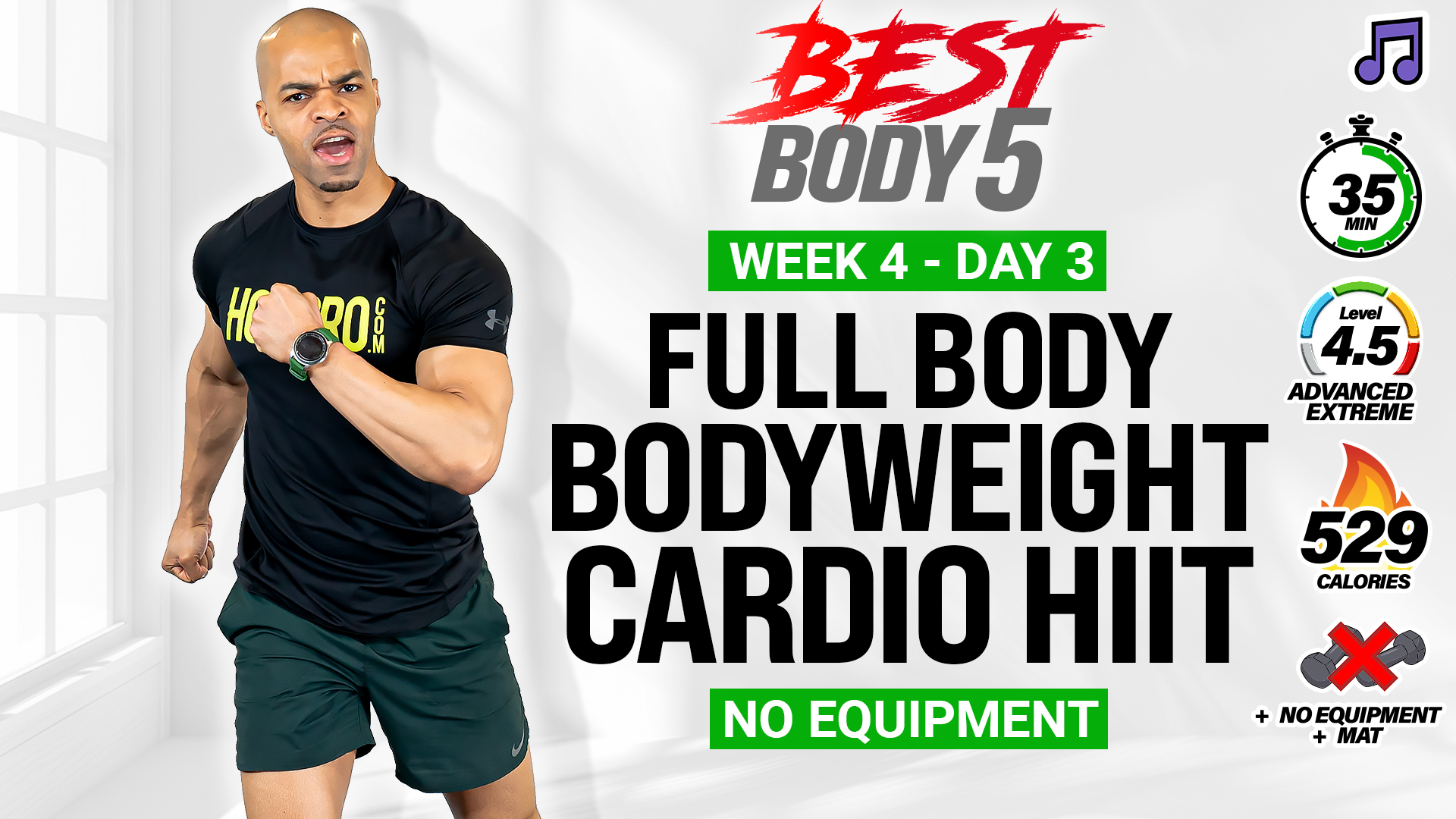 35 Minute INTENSE Full Body Bodyweight HIIT Workout - BB5 W4: Day 3 (Music)