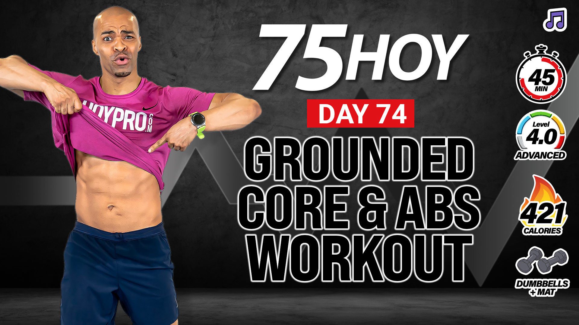 45 Minute Mat-Only Abs & Core Strength Workout - 75 HOY #74 (Music)