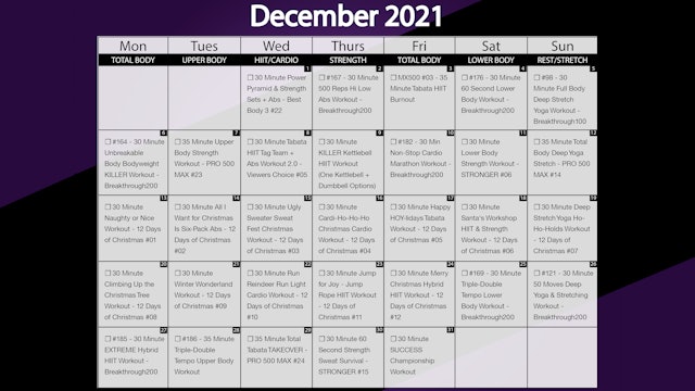 December 2021 Workout Calendar