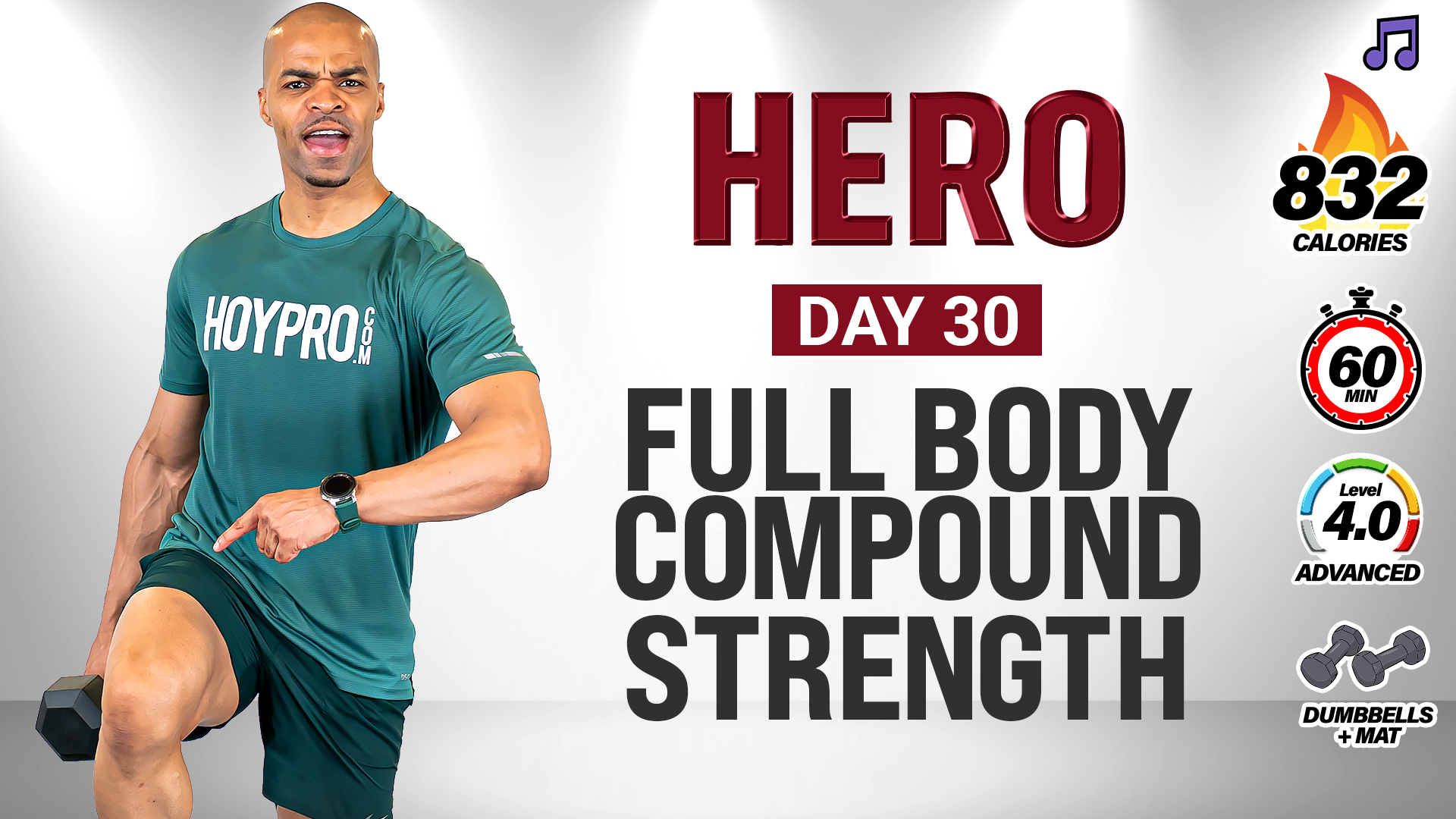 60 Minute Full Body ABAB Compound Strength Workout - HERO #030 (Music)