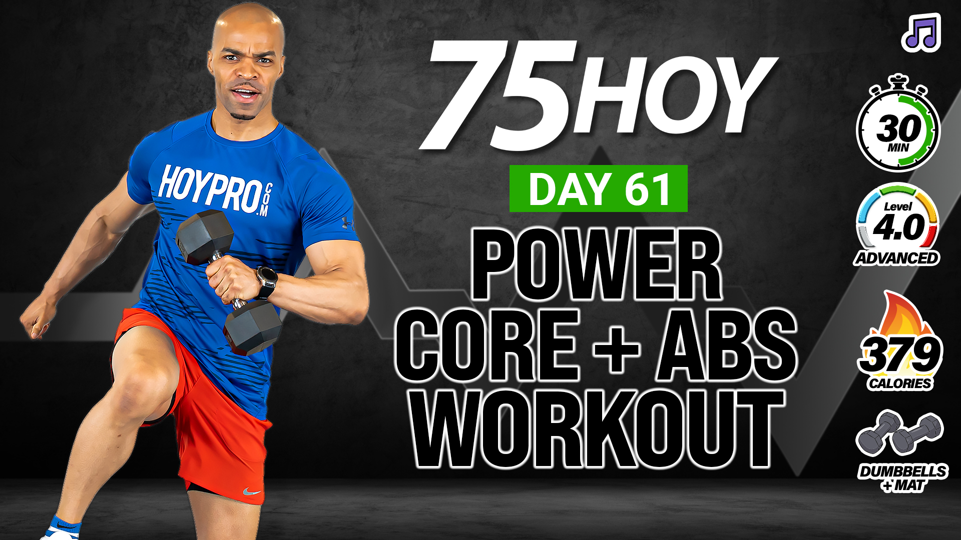 30 Minute Power Core + Abs Workout - 75 HOY #61 (Music)