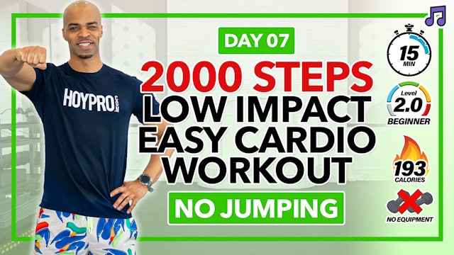 15 Minute Easy Step cardio Workout (Low Impact) - 2000 Steps #07 (Music)