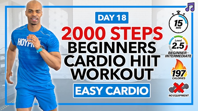 15 Minute Easy Cardio HIIT Workout for Beginners - 2000 Steps #18 (Music)