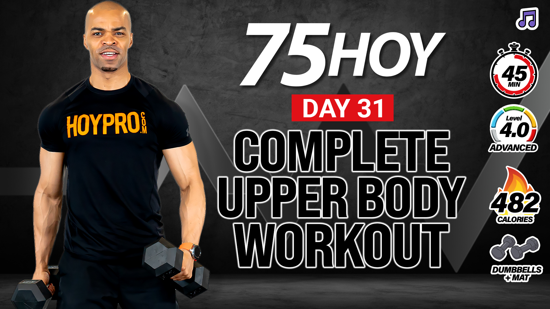 45 Minute Complete Upper Body Strength Workout - 75 HOY #31 (Music)
