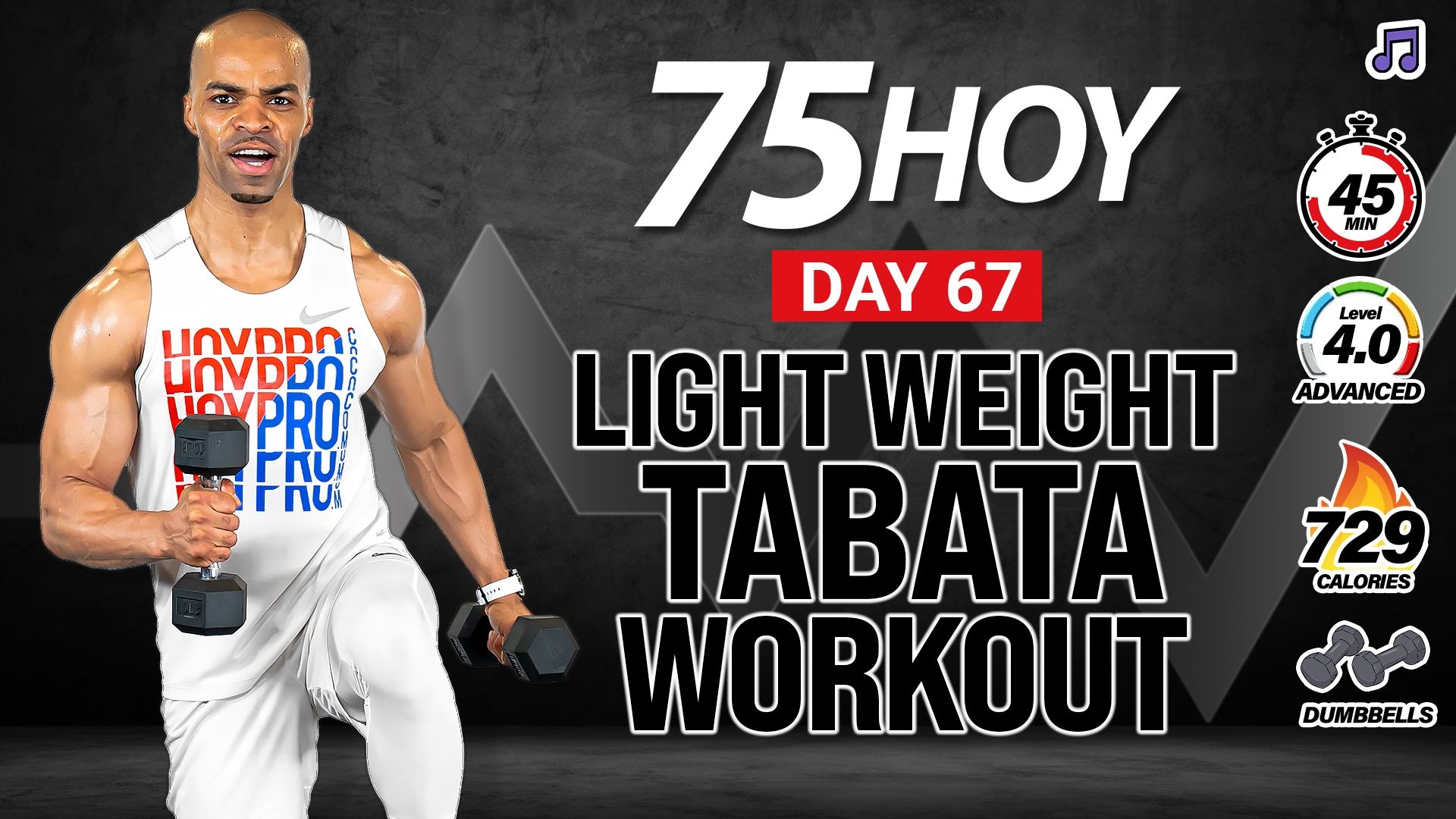 45 Minute Standing No Jumping Light Weight Tabata Workout - 75 HOY #67 (Music)