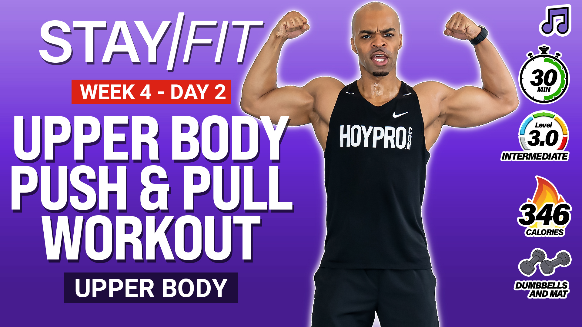 30 Minute Push & Pull Upper Body Workout - STAY/FIT W4: Day 2 (Music)