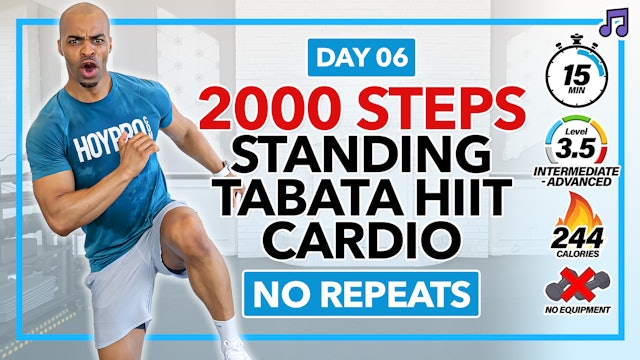 15 Minute All Standing Tabata Cardio Workout - 2000 Steps #06 (Music)
