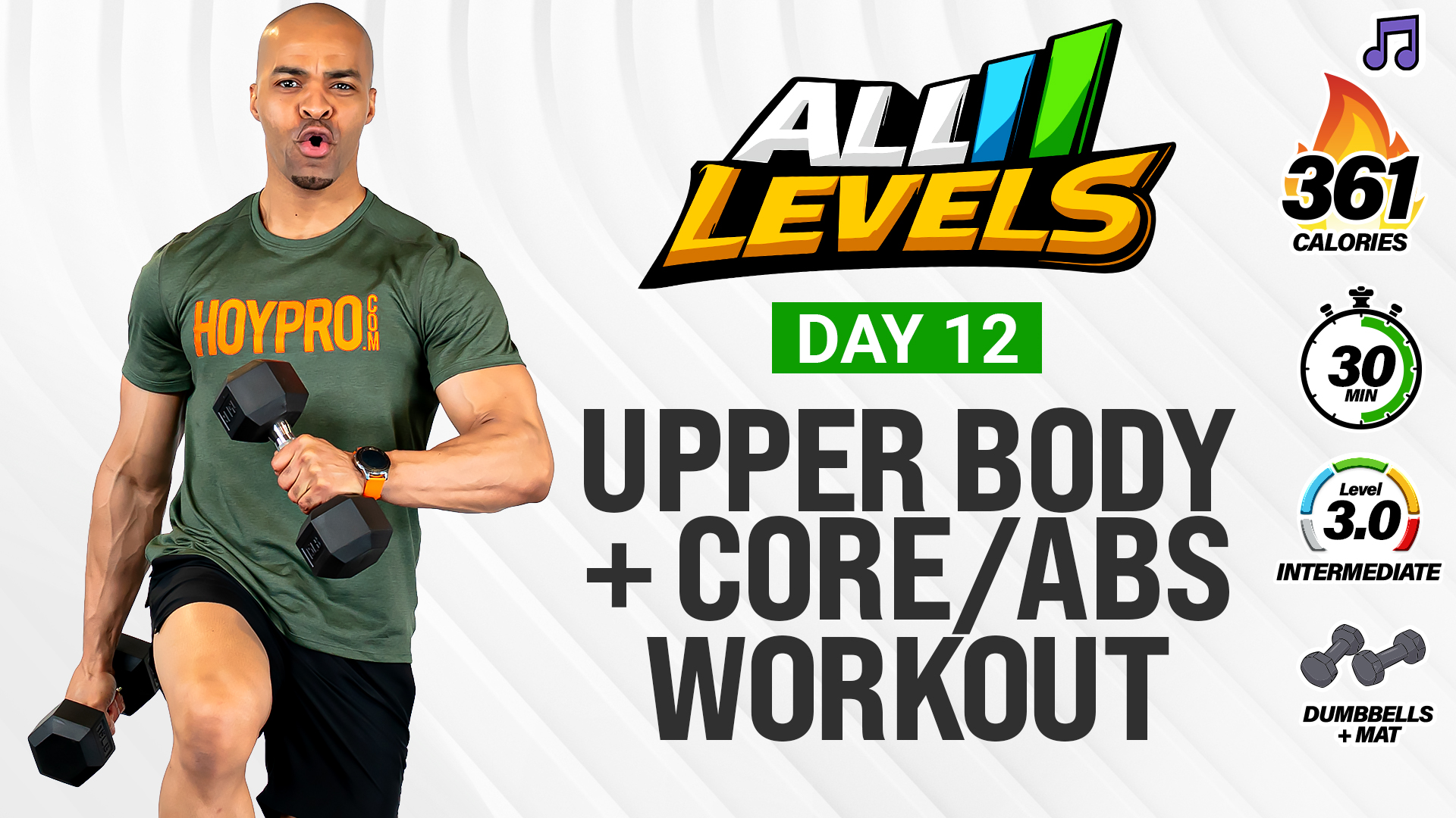 30 Minute Upper Body Strength + Core Focus - ALL LEVELS #012 (Music)