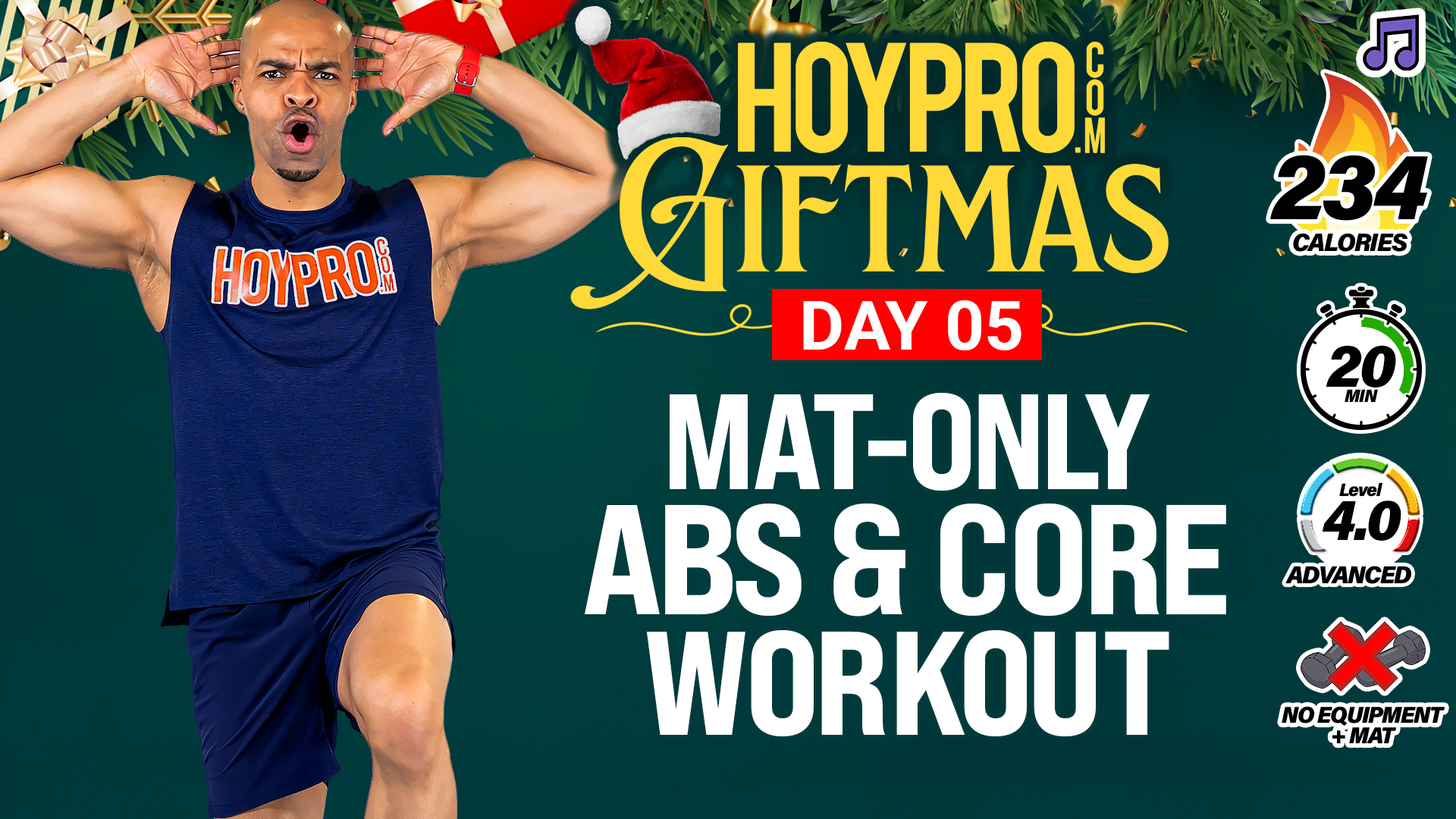 20 Minute Mat-Only Abs & Core Workout (No Equipment) - GIFTMAS Day 05 (Music)