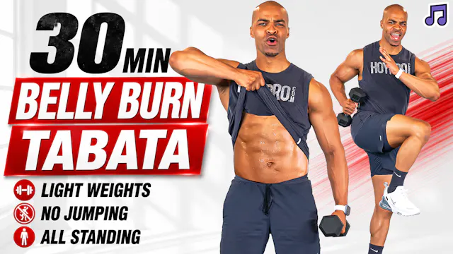 30 Minute Belly Burn Tabata | Light Weights, One Dumbbell, Standing