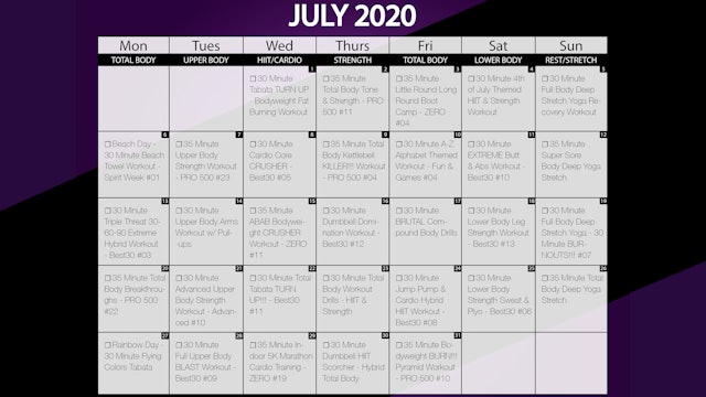 July 2021 Workout Calendar