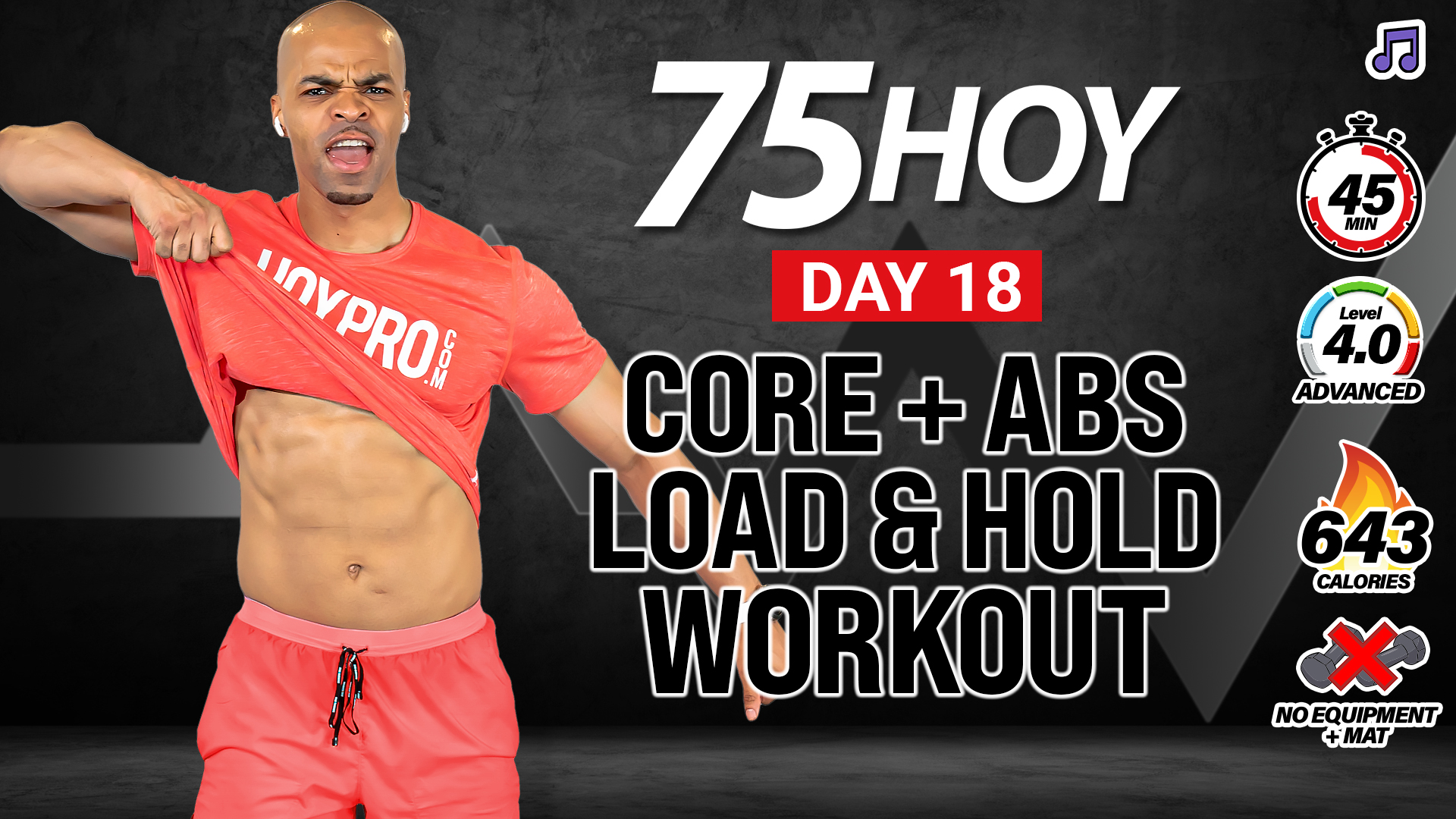 45 Minute Abs + Core Load & Hold Workout (No Equipment) - 75HOY #18 (Music)