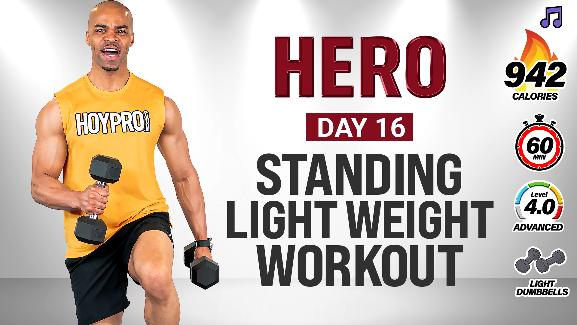 30 & 60 Minute Standing Light Weight Metcon HIIT Workout - HERO #016