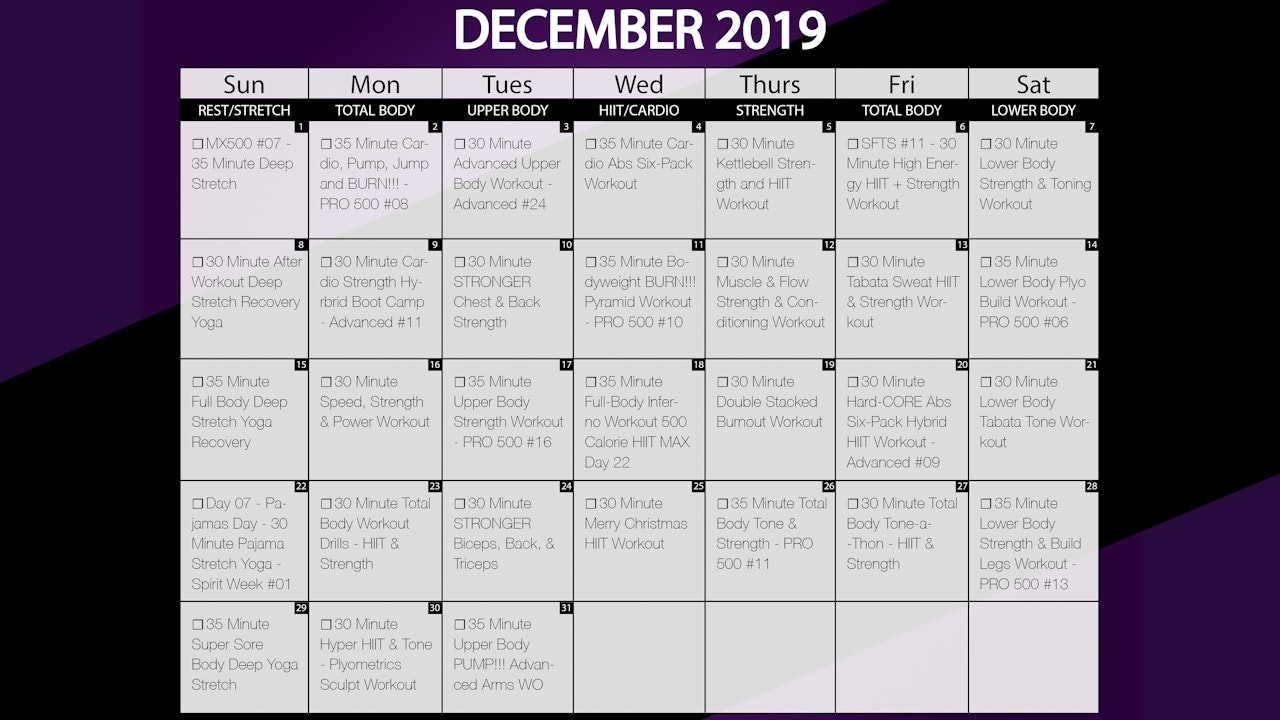 December 2019 Workout Playlist Calendar Millionaire Hoy Pro