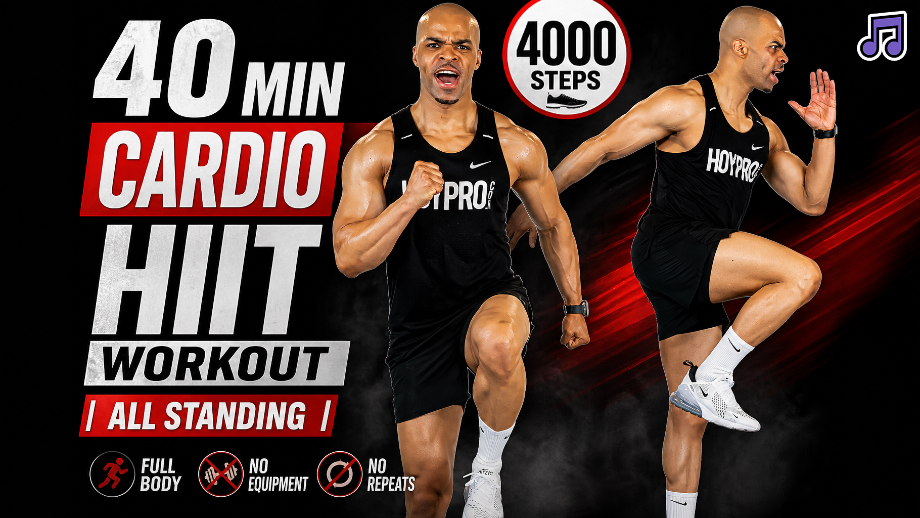 40 Minute Standing Cardio HIIT Workout for Runners (4000 Steps) (Music)