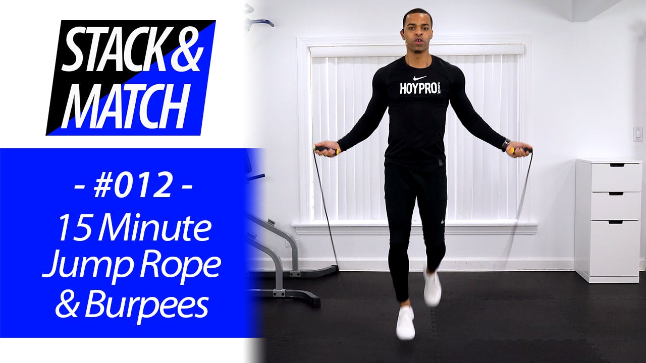 15 Minute Jump Rope & Burpees Cardio HIIT Workout - Stack & Match #012 ...