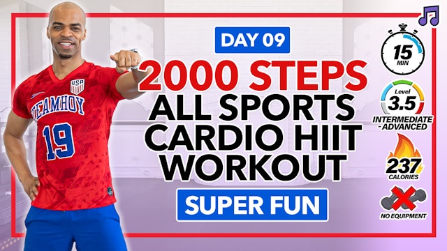 15 Minute Sports Themed Pure Cardio Workout - 2000 Steps #09 (Music)