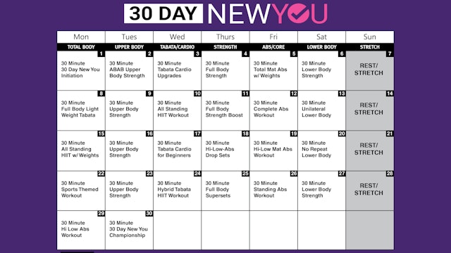 30 Day NEW YOU - 30 Day Beginner-Intermediate Workout Challenge
