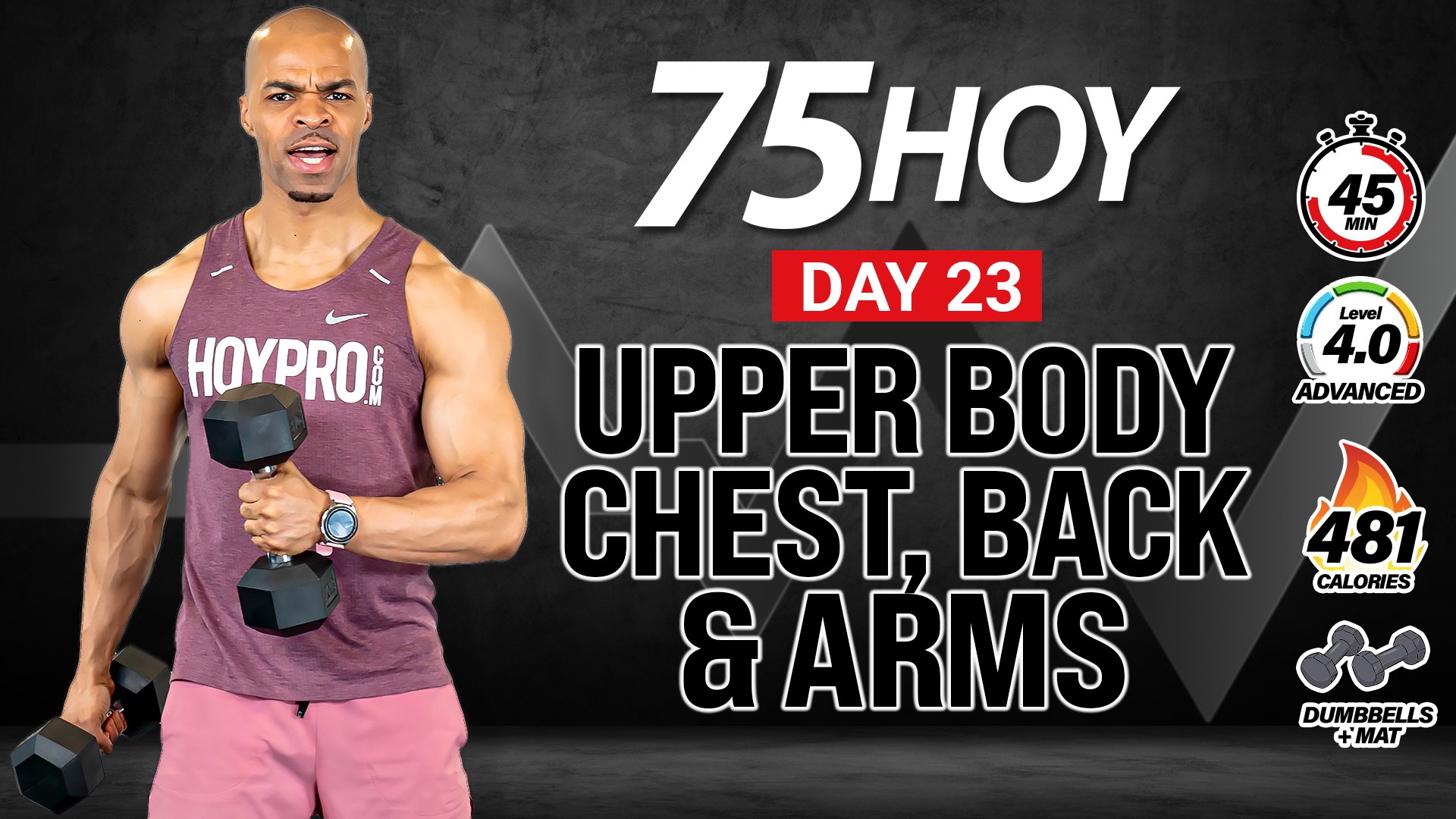 45 Minute Upper Body - Chest, Back & Arms Workout - 75 HOY #23