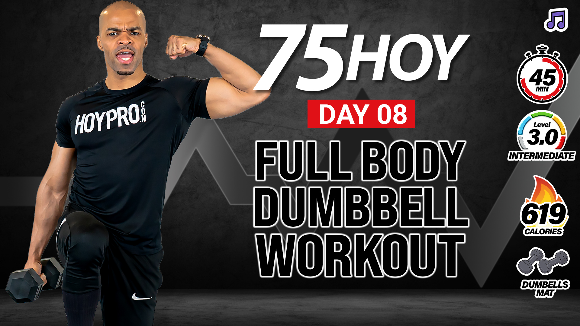 45 Minute Full Body Dumbbell PUMP (No Jumping) - 75 HOY #08 (Music)