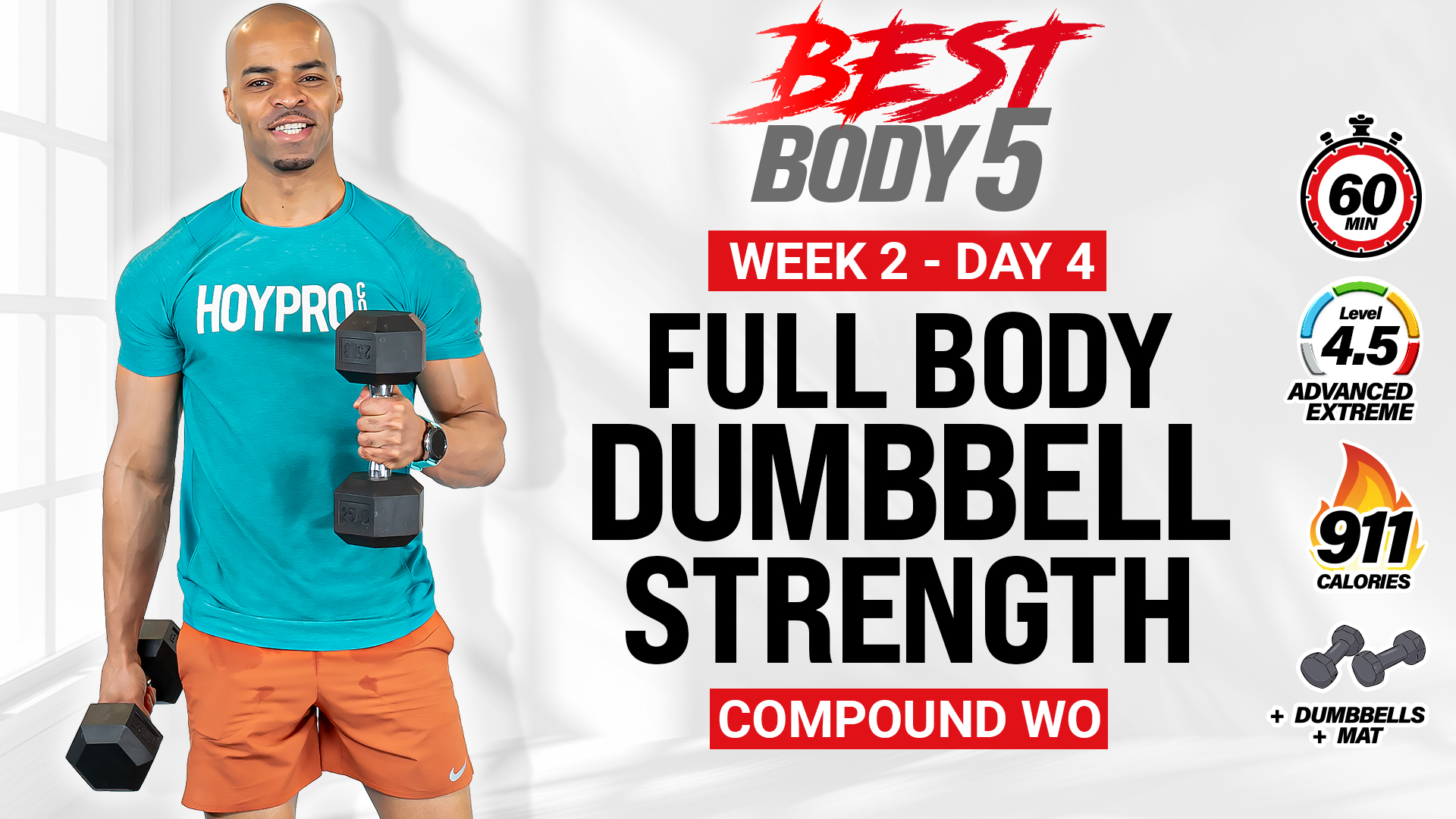 60 Minute Full Body Dumbbell Strength Workout - BB5 W2: Day 4