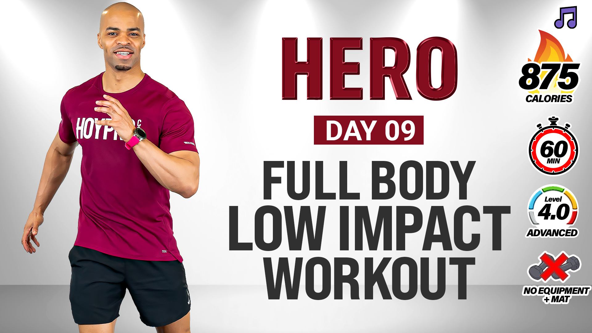 60 Minute Full Body Low Impact Bodyweight Fat Burner - HERO #009 (Music)