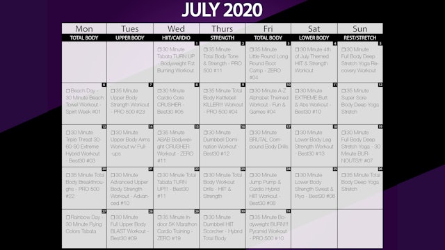 July 2021 Workout Playlist & Calendar