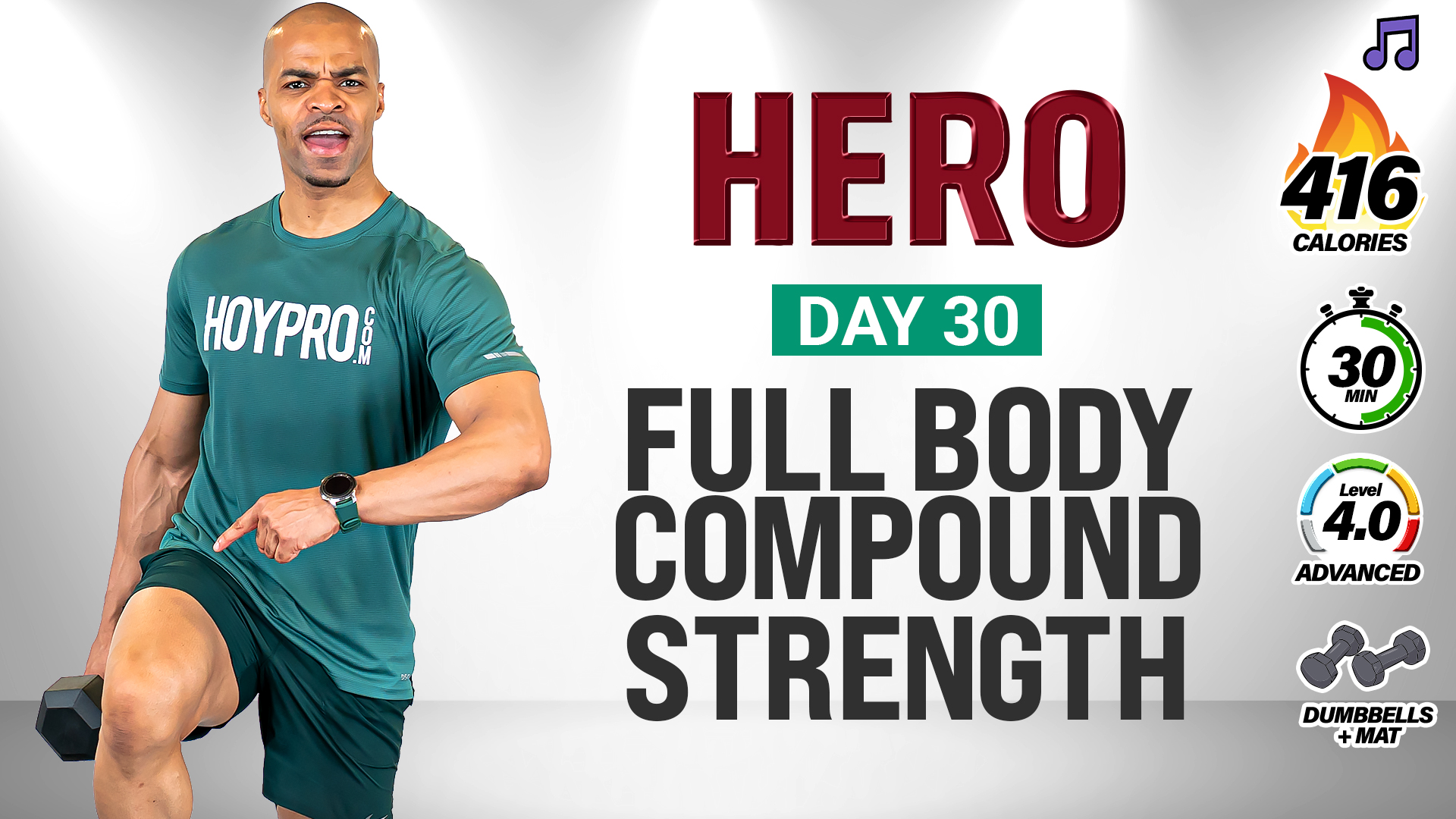 30 Minute Full Body ABAB Compound Strength Workout - HERO #030 (Music)