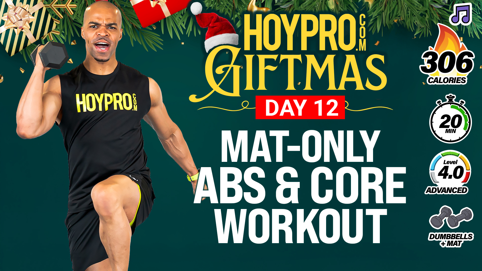 20 Minute Mat-Only Abs & Core Workout w/ Weights - GIFTMAS Day 12 (Music)
