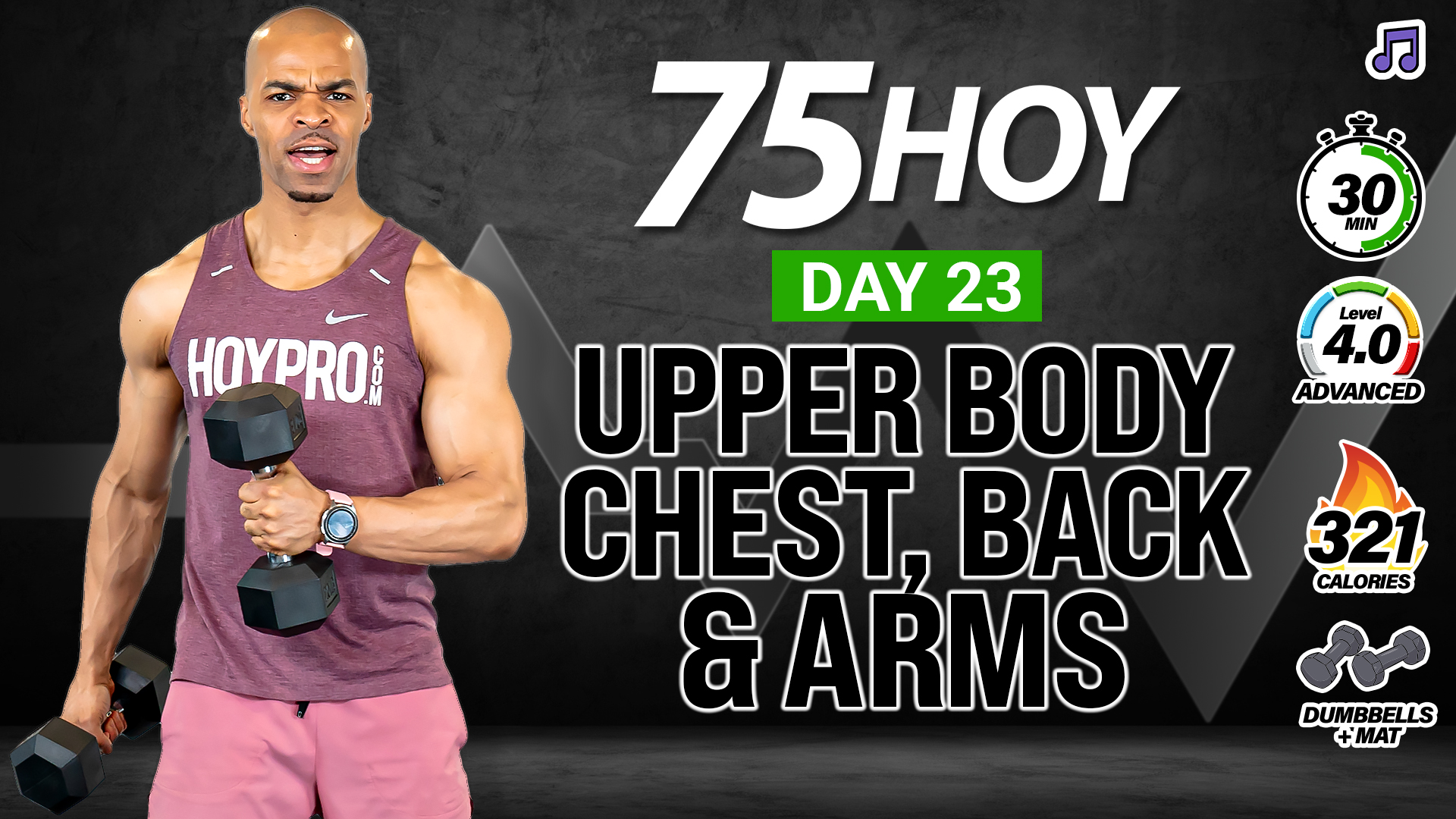 30 Minute Upper Body - Chest, Back & Arms Workout - 75 HOY #23 (Music)