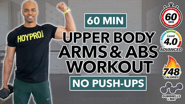 60 Minute Arms & Core Upper Body Workout (No Push-ups)