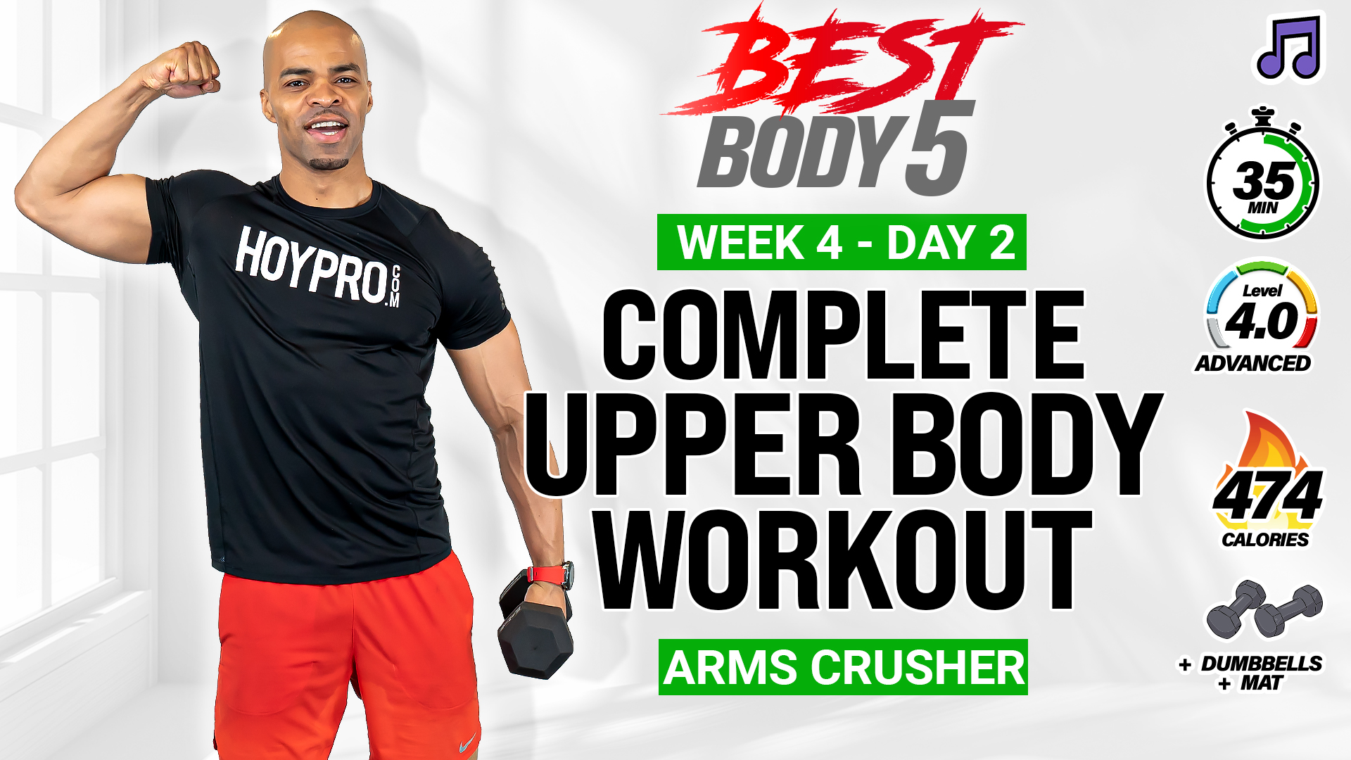 35 Minute Complete Upper Body Strength Workout - BB5 W4: Day 2 (Music)
