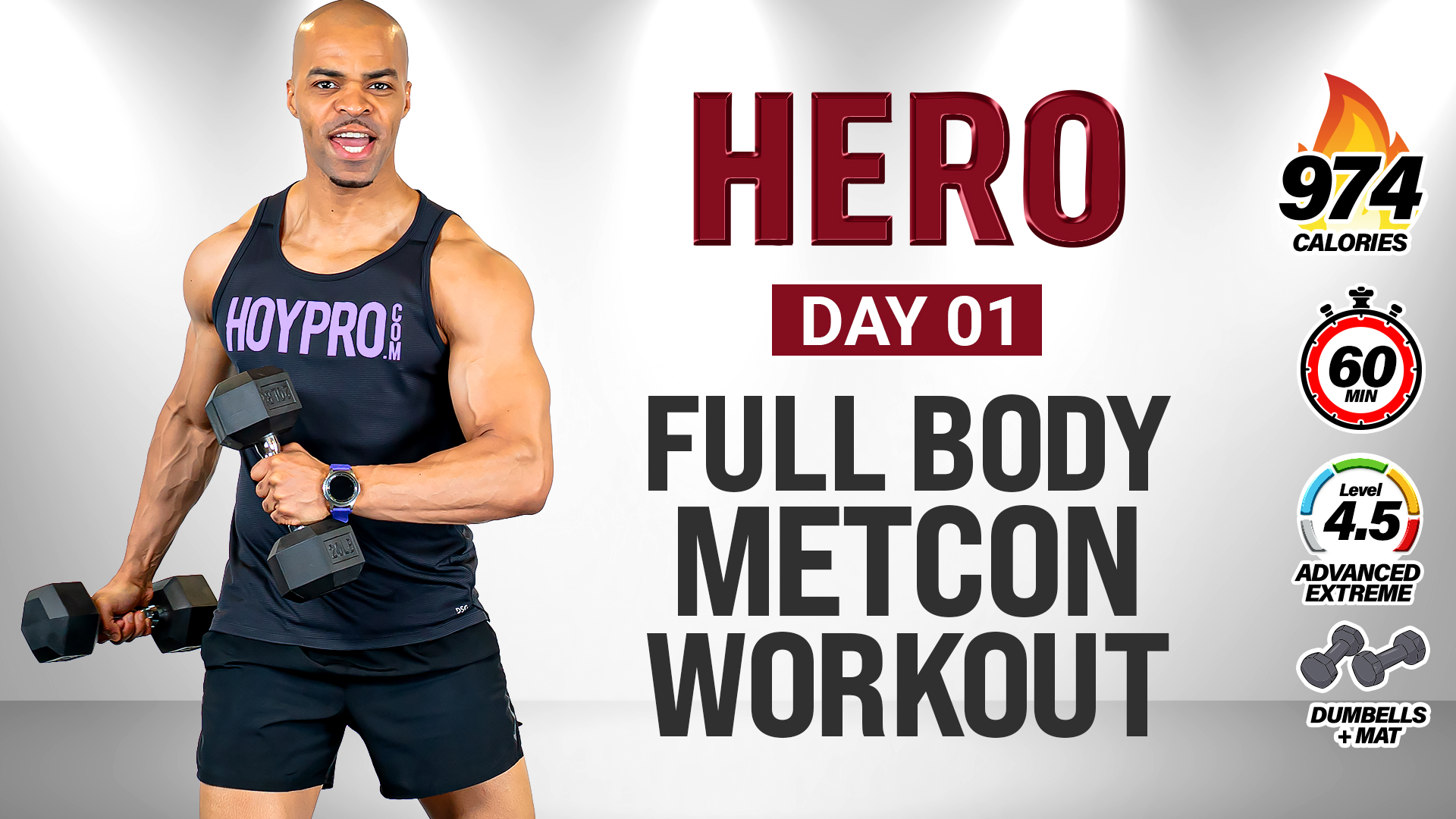60 Minute Full Body Dumbbell MetCon Workout - HERO #001