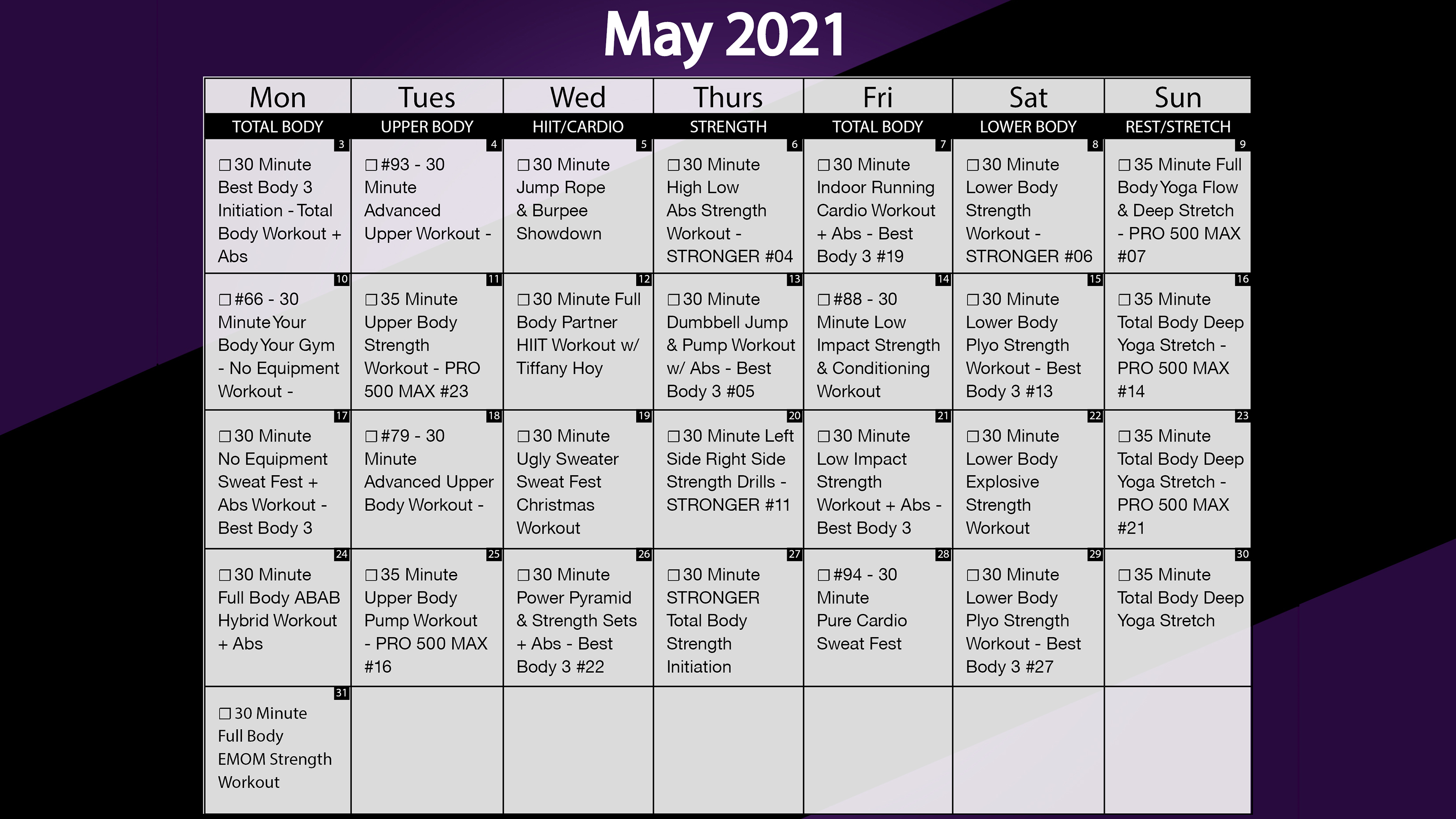May 2021 Workout Calendar