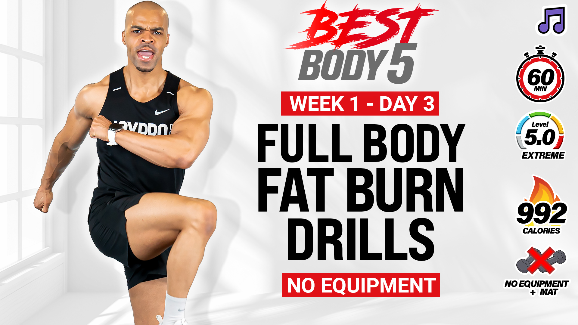 60 Minute INTENSE Total Body Fat Burning Drills - BB5 W1: Day 3 (Music)