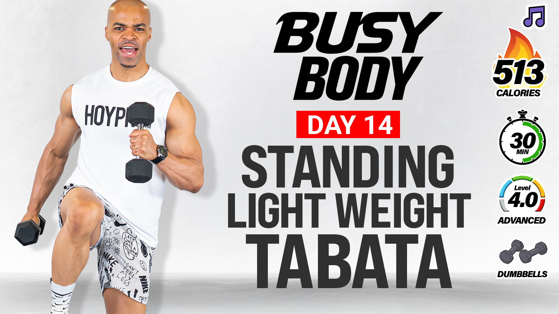 30 Minute Standing Light Weight Tabata (No Jumping) - BUSY BODY #14 (Music)
