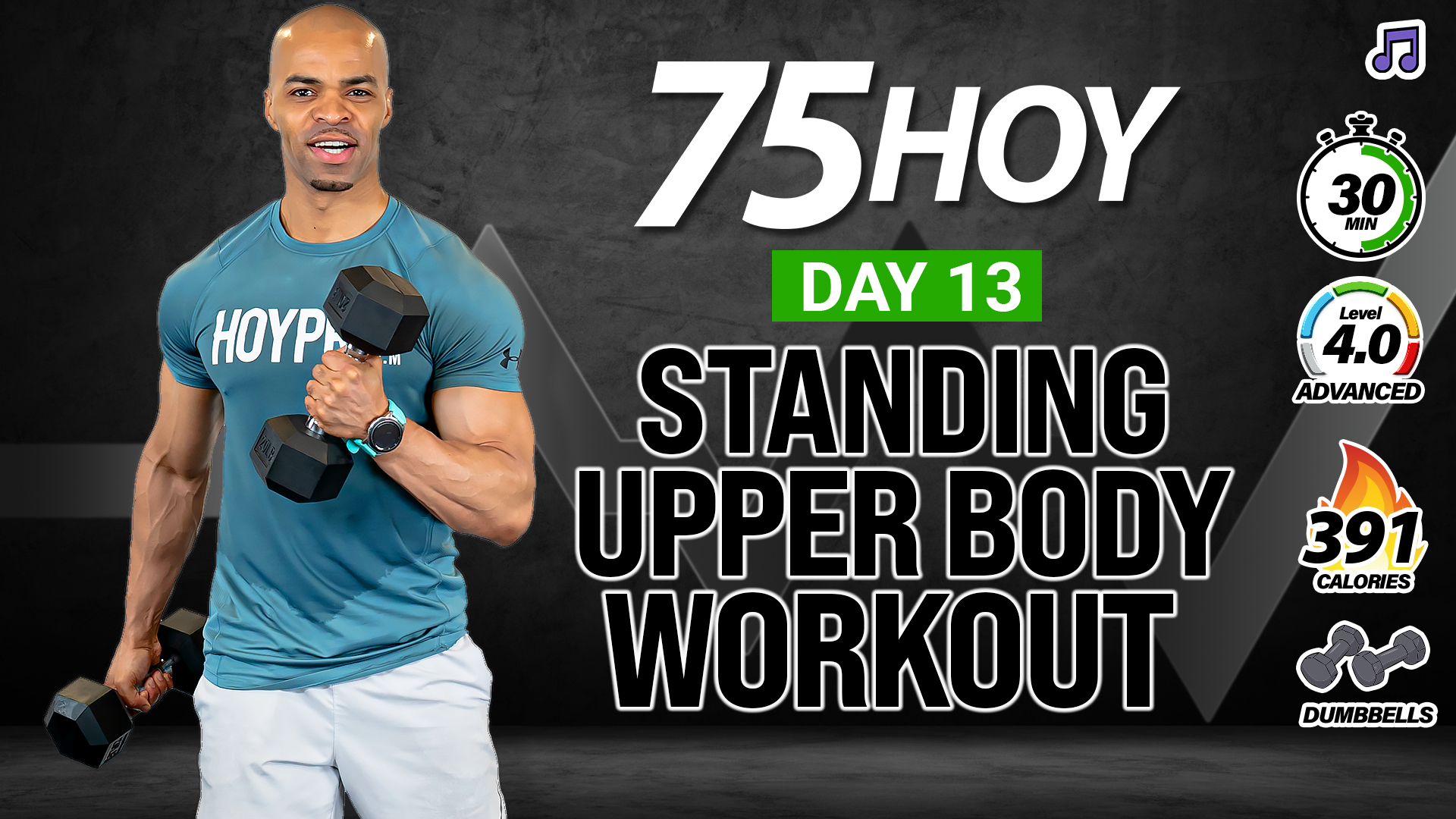 30 Minute Standing Arms Upper Body Workout (No Push-ups) - 75 HOY #13 (Music)