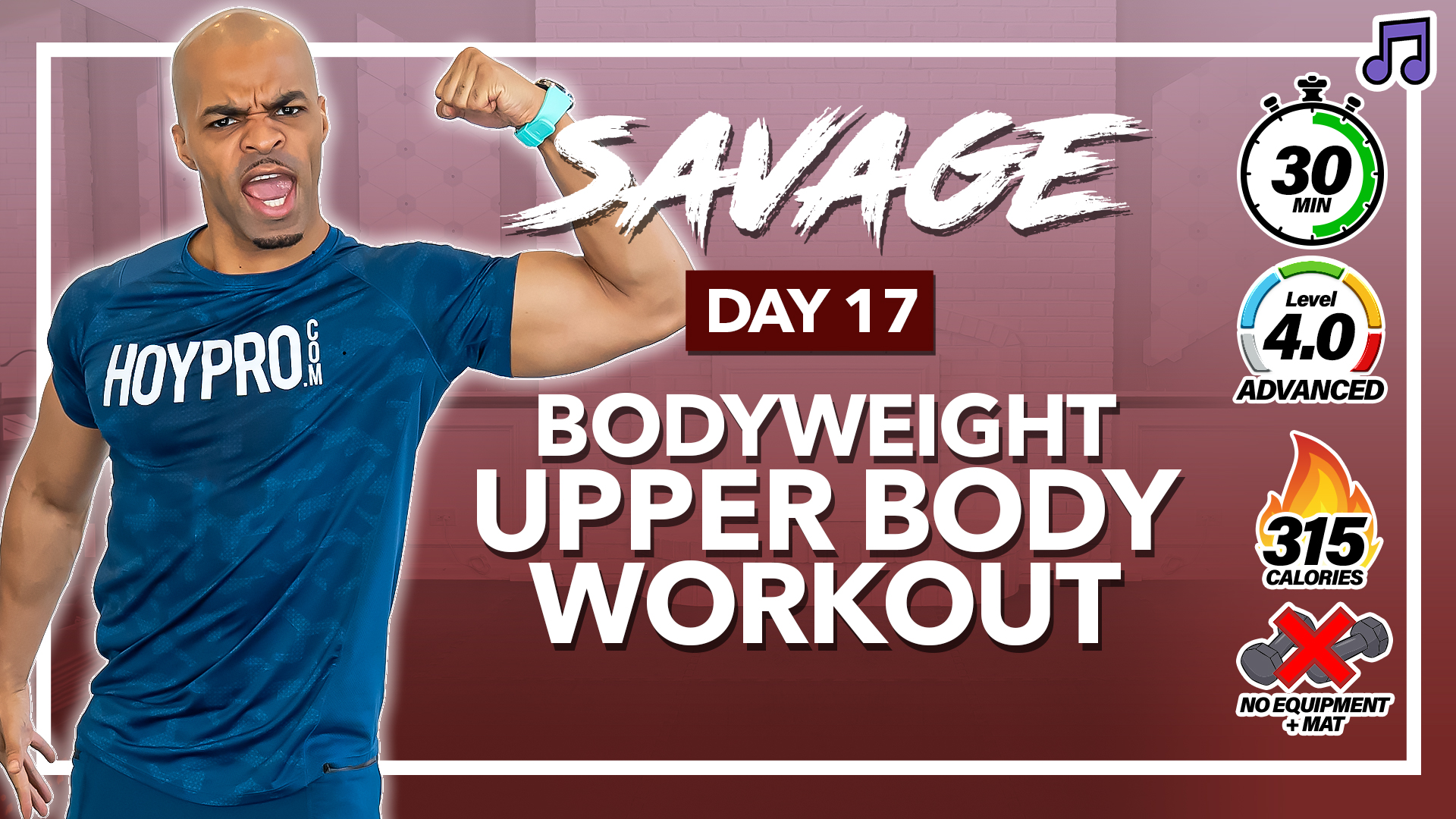 30 Minute No Equipment Upper Body Pump Workout - SAVAGE #17 (Music)
