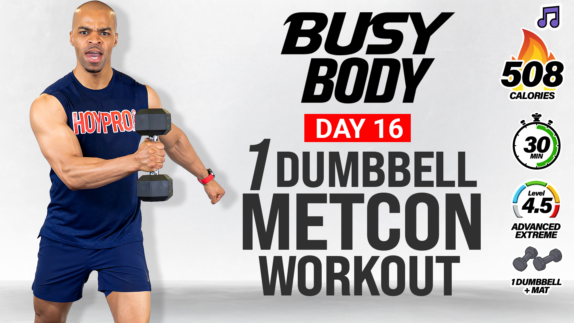 30 Minute One  Dumbbell Full Body Power Workout - BUSY BODY #16 (Music)