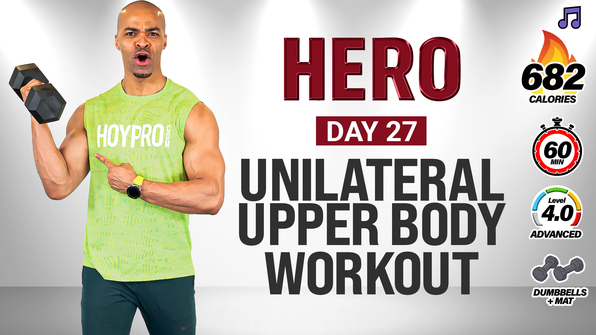 60 Minute Unilateral Upper Body Strength Workout - HERO #027 (Music)