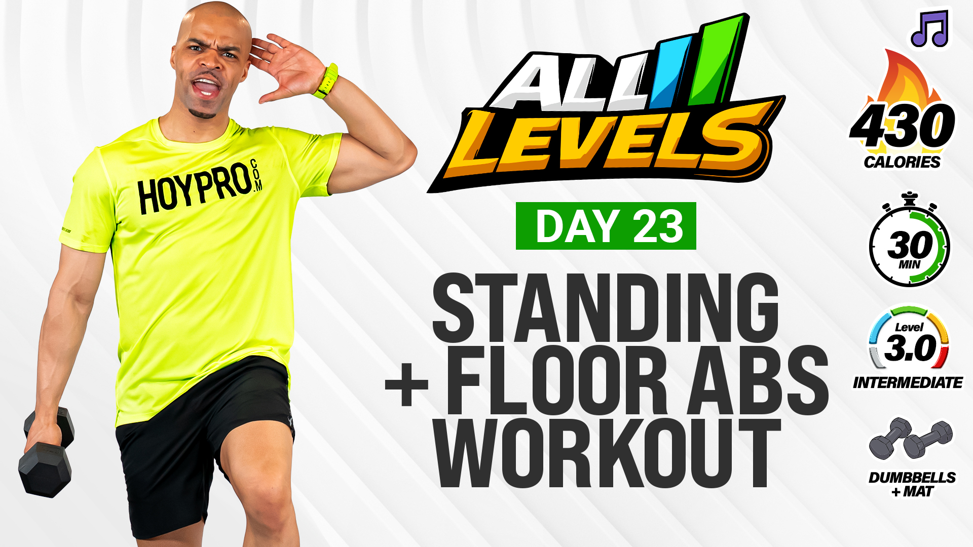 30 Minute Standing + Floor Abs & Core Workout - ALL LEVELS #23 (Music)