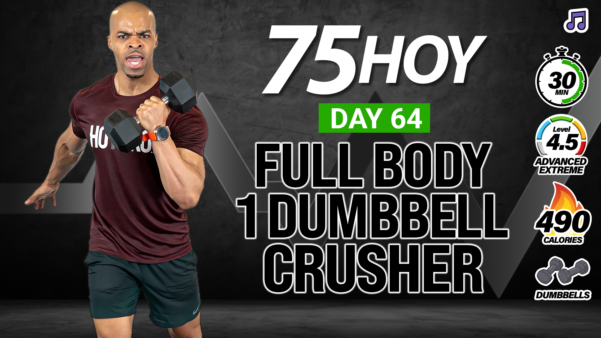 30 Minute One Dumbbell Power Strength CRUSHER - 75 HOY #64 (Music)