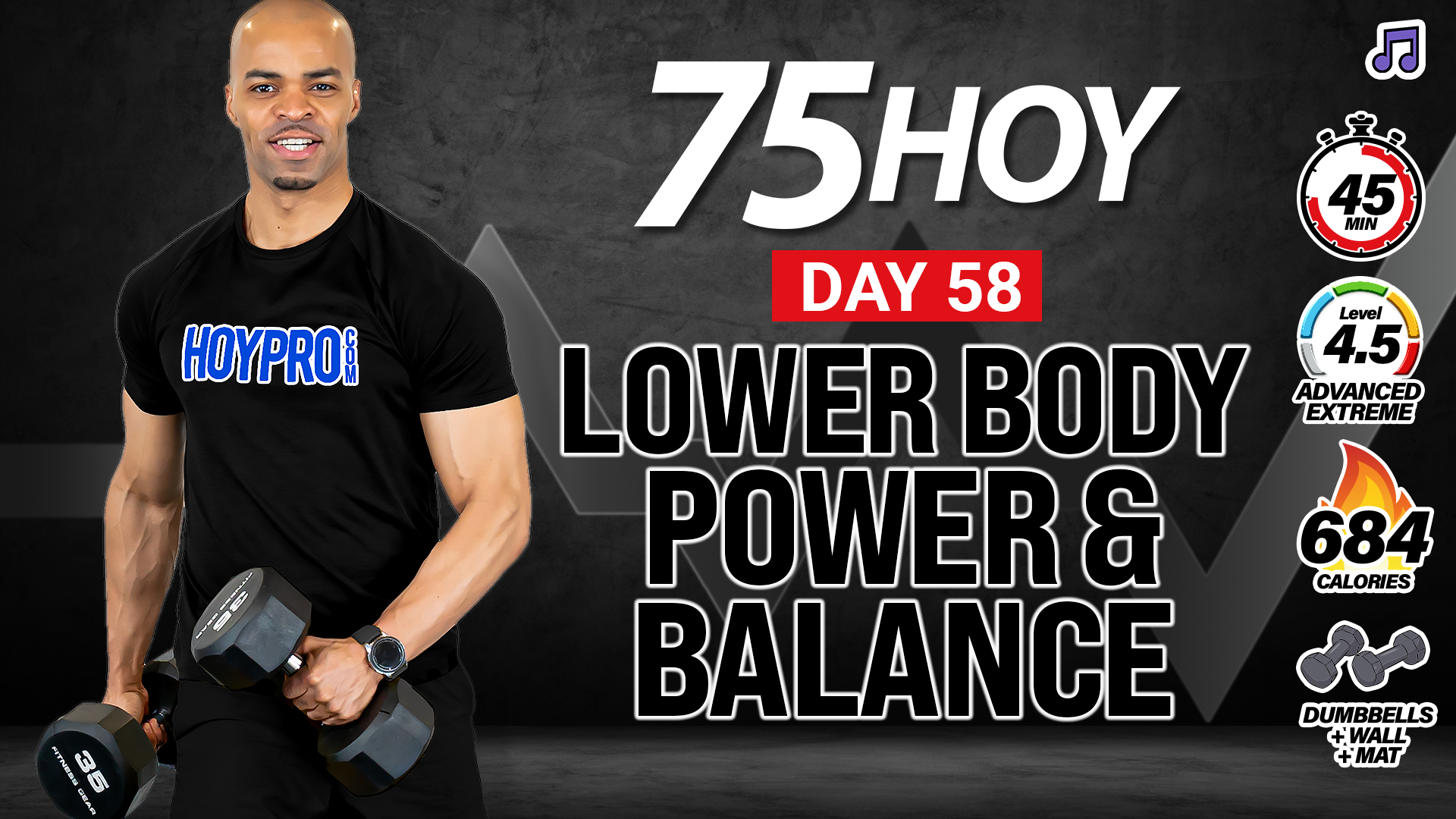 45 Minute Lower Body Power & Balance Workout - 75 HOY #58 (Music)