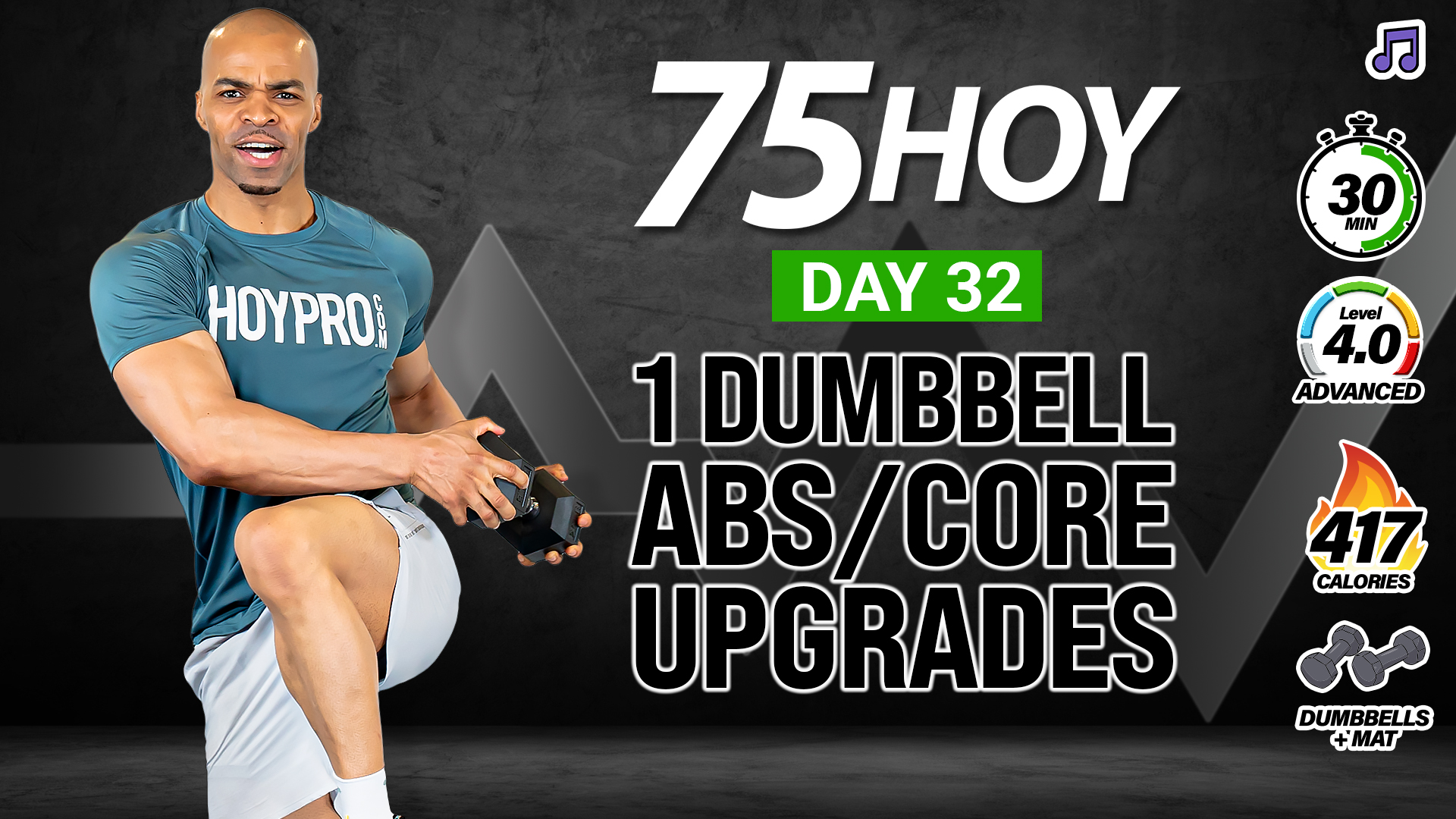 30 Minute One Dumbbell Core & Abs Upgrades Workout - 75 HOY #32 (Music)