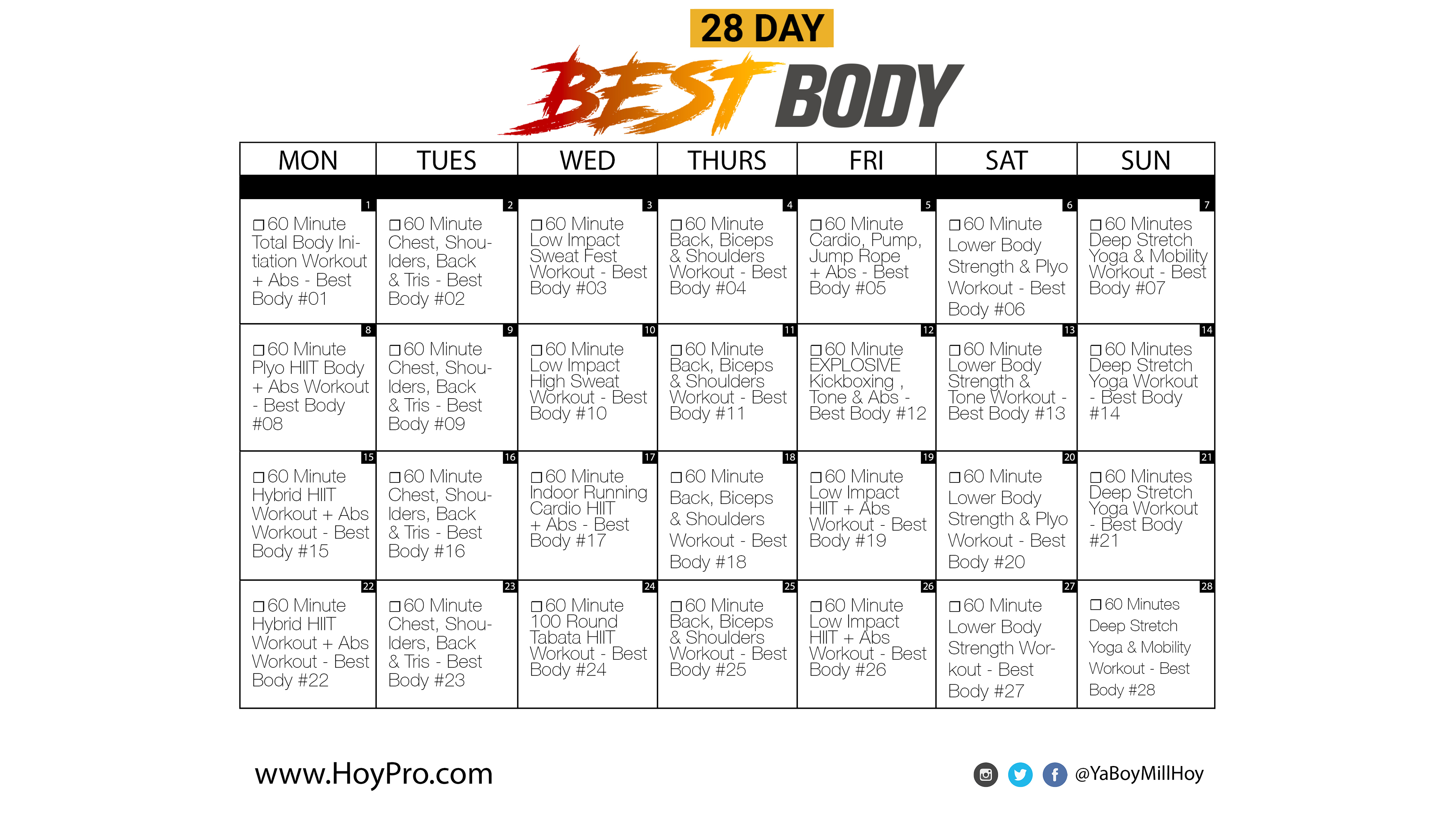 28 Day Best Body 60 Minutes Per Day Challenge Millionaire Hoy Pro