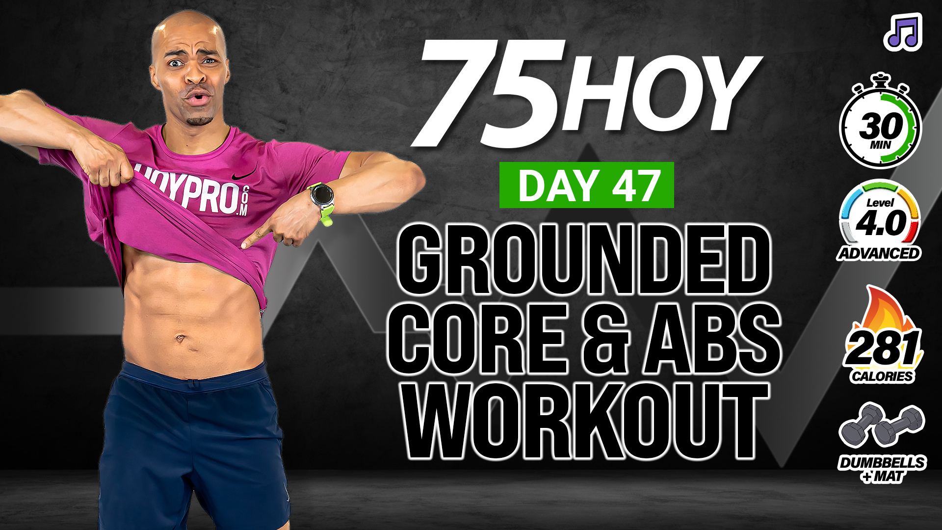 30 Minute Mat-Only Abs & Core Strength Workout - 75 HOY #47 (Music)