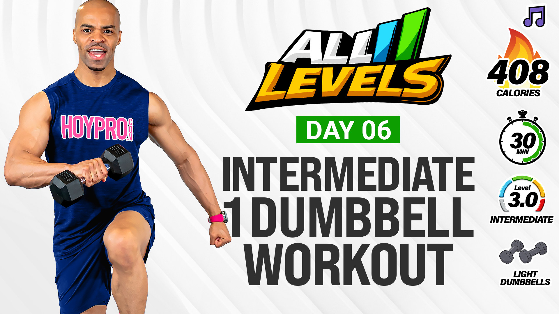 30 Minute Standing Intermediate One Dumbbell Workout - ALL LEVELS #006 (Music)