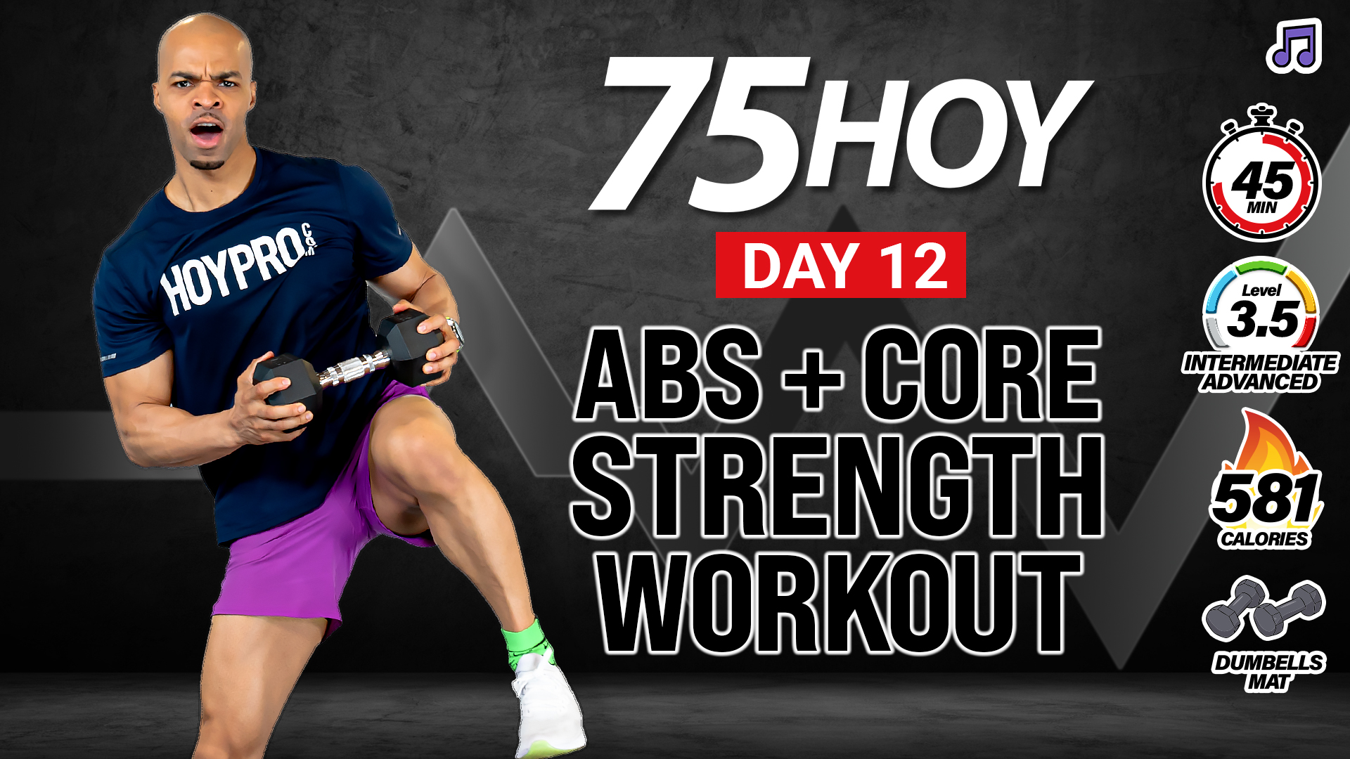 45 Minute All Over Abs & Core Strength Workout - 75 HOY #12 (Music)